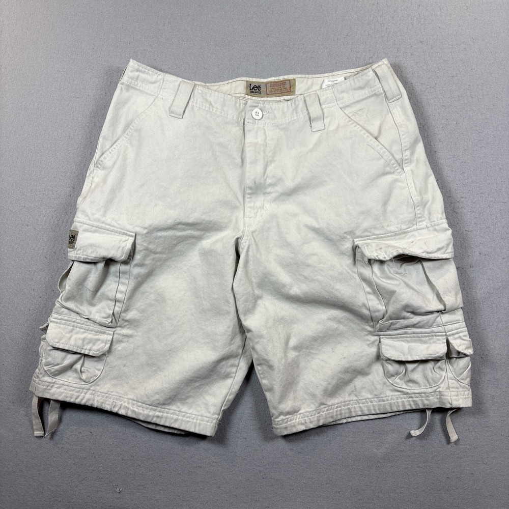 LEE DUNGAREES Men's Cargo Shorts Size 34 Beige Heavy Cotton Twill